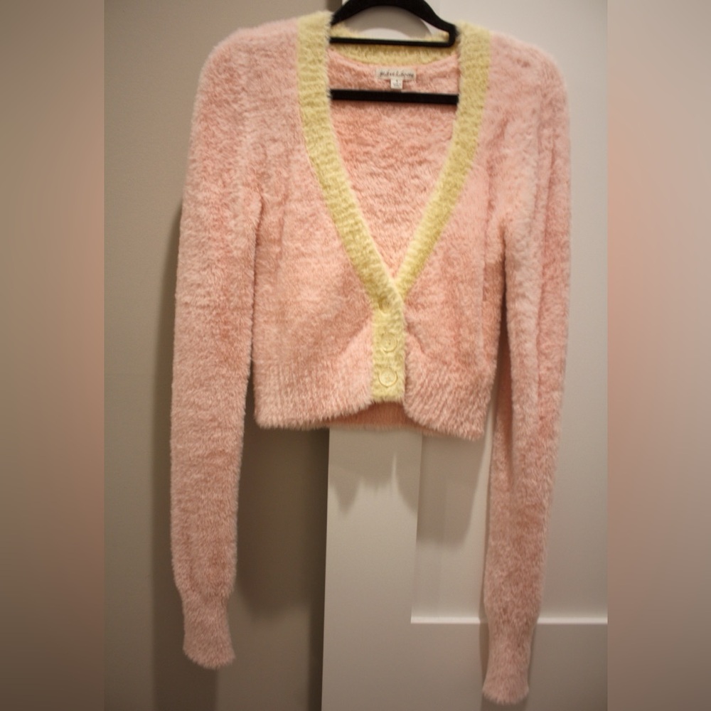 For Love And Lemons Blush and Cream Fuzzy Cardigan